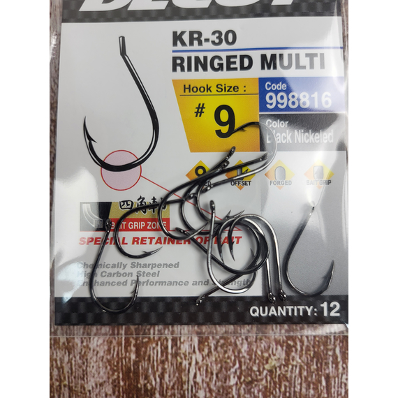Крючок Decoy KR-30 RINGED MULTI #9 (12 шт/уп), фото , изображение 6