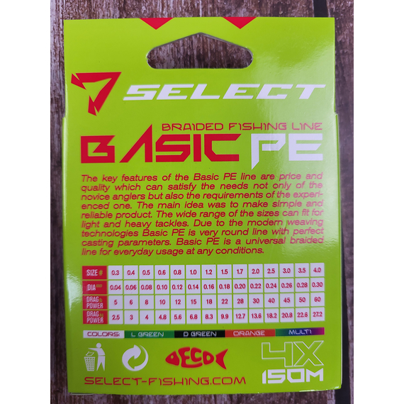 Шнур риболовний Select Basic PE 150m, 0.14mm, 15Lb/6.8kg, колір: помаранчевий, Діаметр: 0.14mm, Розмотування: 150m, Колір: помаранчевий, фото , изображение 6