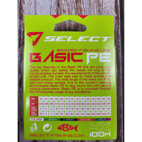 Шнур риболовний Select Basic PE 100m, 0.10mm, 10Lb/4.8kg, колір: темно-зелений, Діаметр: 0.10mm, Розмотування: 100m, Колір: темно-зелений, фото , изображение 7