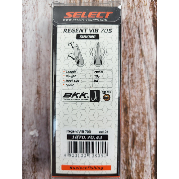 Воблер Select Regent Vib 70S 70mm 15.0g #01, Розмір/Вага: 70mm/15g, Колір воблера: col.01, фото , изображение 3