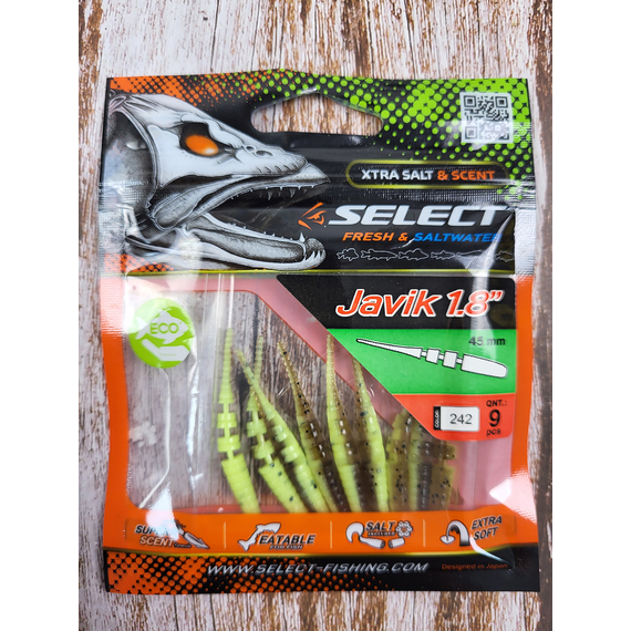 Силікон Select Javik 1.8" col.241 — їстівний черв’як для окуня та нано-джигу (9 шт.), Довжина силікону: 1.8" (4.57 см), Колір силікону: 242, фото , изображение 4