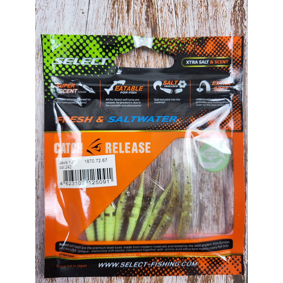 Силікон Select Javik 1.8" col.241 — їстівний черв’як для окуня та нано-джигу (9 шт.), Довжина силікону: 1.8" (4.57 см), Колір силікону: 242, фото , изображение 5