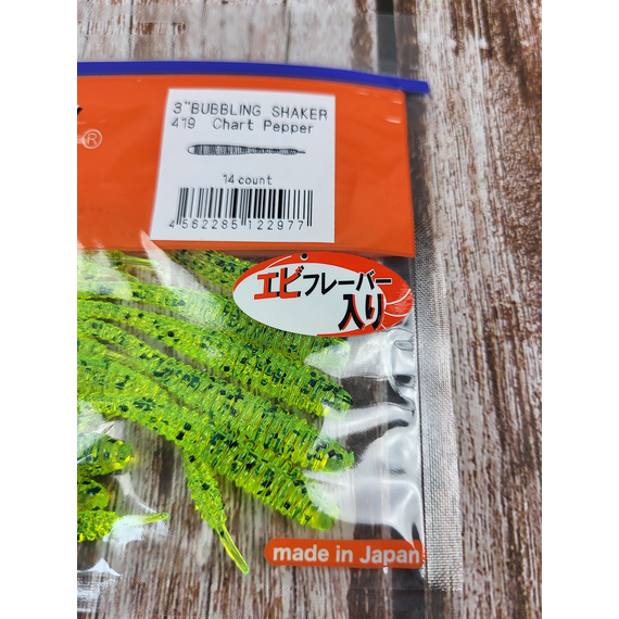 Силікон Reins Bubbling Shaker 3" 419 Chart Pepper (14 шт/уп.), Довжина силікону: 3.0" (7,62 см), Колір силікону: 419 Chart Pepper, фото , изображение 3