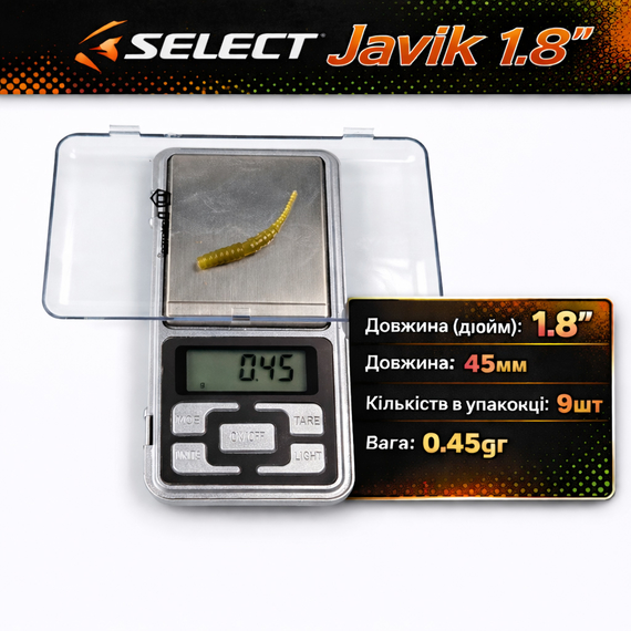Силікон Select Javik 1.8" col.900 — їстівний черв’як для окуня та нано-джигу (9 шт.), Довжина силікону: 1.8" (4.57 см), Колір силікону: 900, фото , изображение 2