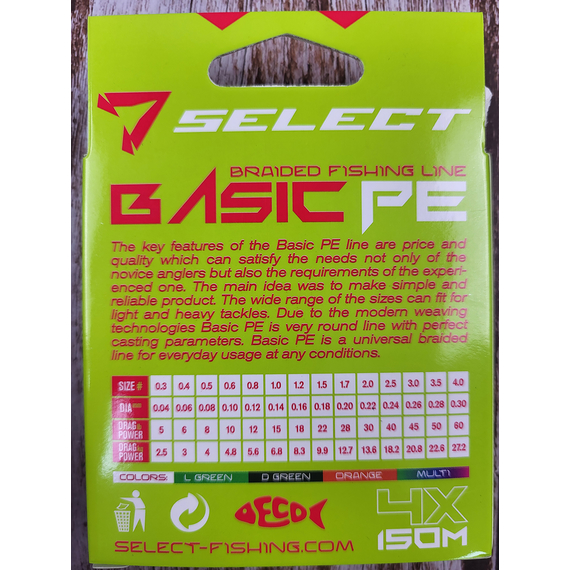 Шнур риболовний Select Basic PE 150m, 0.06mm, 6Lb/3kg, колір: темно-зелений, Діаметр: 0.06mm, Розмотування: 150m, Колір: темно-зелений, фото , изображение 7