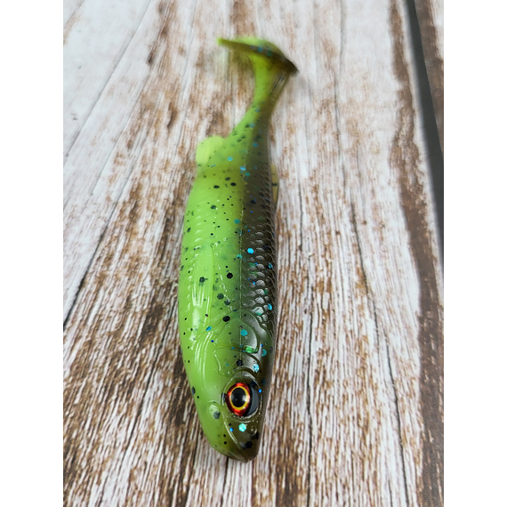 Силікон Savage Gear Fat Minnow T-Tail 105mm 11.0g Chartreuse Pumpkin (поштучно), Довжина силікону: 105mm, Колір силікону: Chartreuse Pumpkin, фото , изображение 3