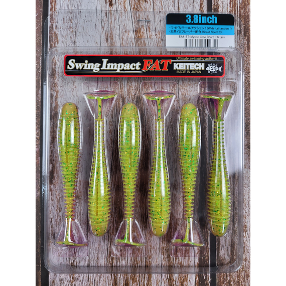 Силікон Keitech Swing Impact FAT 3.8" (6 шт/уп),, колір: ea#18 mystic lime chart, Довжина силікону: 3.8" (9.7 см), Колір силікону: EA#18 Mystic Lime Chart, фото , изображение 2