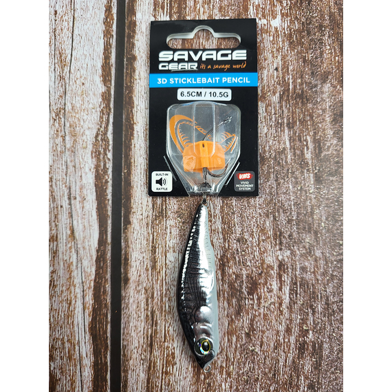 Воблер Savage Gear 3D Sticklebait Pencil 65S 65mm 10.5g Black Silver, Розмір/Вага: 65мм/10.5г, Колір воблера: Black Silver, фото , изображение 2