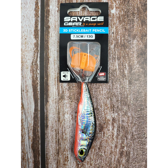 Воблер Savage Gear 3D Sticklebait Pencil 75SS 75mm 13.0g Black Red, Розмір/Вага: 75мм/13г, Колір воблера: Black Red, фото , изображение 2