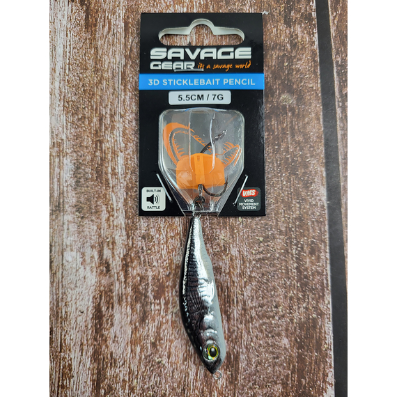 Воблер Savage Gear 3D Sticklebait Pencil 55S 55mm 7.0g Black Silver, Розмір/Вага: 55мм/7г, Колір воблера: Black Silver, фото , изображение 2
