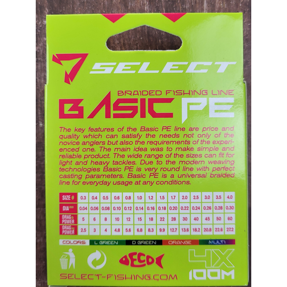 Шнур риболовний Select Basic PE 100m, 0.14mm, 15Lb/6.8kg, колір: темно-зелений, Діаметр: 0.14mm, Розмотування: 100m, Колір: темно-зелений, фото , изображение 7
