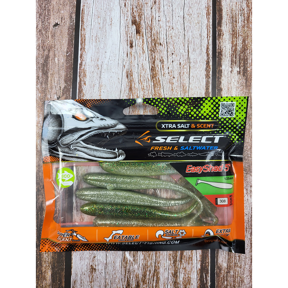 Силікон Select Easy Shad 5" #308 — їстівний віброхвіст для судака та щуки (5 шт/упак), Довжина силікону: 5" (12.7 см), Колір силікону: 308, фото , изображение 4