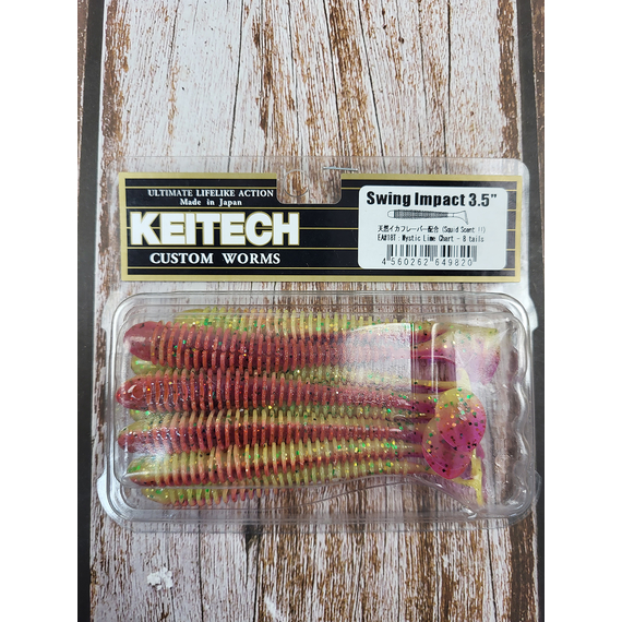 Силикон Keitech Swing Impact 3.5" (8 шт/уп),, цвет: ea#18 mystic lime chart, Длина силикона: 3.5" (8.9 см), Расцветка силикона: EA#18 Mystic Lime Chart, фото , изображение 2