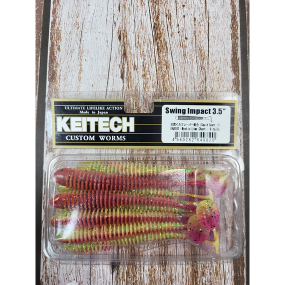 Силикон Keitech Swing Impact 3.5" (8 шт/уп),, цвет: ea#18 mystic lime chart, Длина силикона: 3.5" (8.9 см), Расцветка силикона: EA#18 Mystic Lime Chart, фото , изображение 3