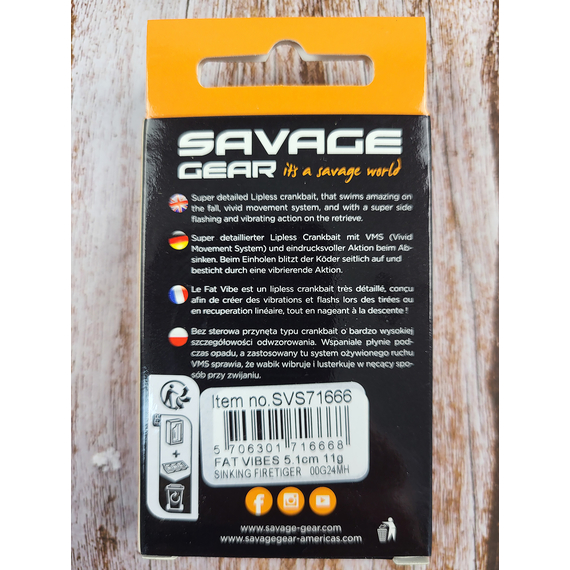 Воблер Savage Gear Fat Vibes 51S 51mm 11.0g Firetiger, Розмір/Вага: 51мм/11г, Колір воблера: Firetiger, фото , изображение 3