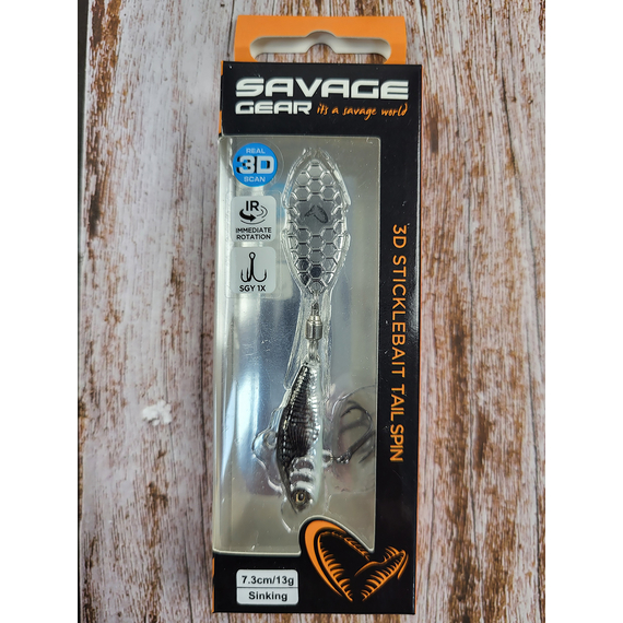 Тейл-спинер Savage Gear 3D Sticklebait Tailspin 73mm 13.0g Black Silver, фото , изображение 2