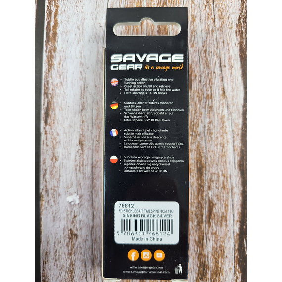 Тейл-спинер Savage Gear 3D Sticklebait Tailspin 73mm 13.0g Black Silver, фото , изображение 3