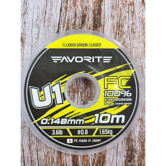 Флюорокарбон Favorite U1 FC 10m #0.8/0.148mm 3.6lb/1.65kg (Made in Japan), Діаметр: 0.14mm, Розмотування: 10m, фото , изображение 9