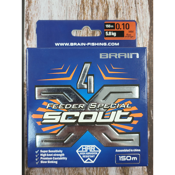 Шнур Brain Scout 4X 150m (fluoro Orange) 0.100mm 5.8kg, Диаметр: 0.10mm, Выберите цвет: fluoro Orange, фото , изображение 6