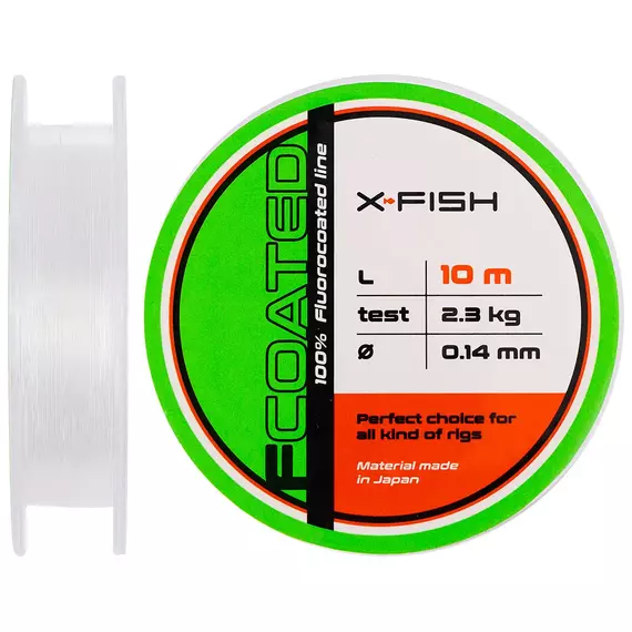 Флюорокарбон X-Fish FCoated 10m 0.14mm 2.3kg, Діаметр: 0.14mm, Розмотування: 10m, фото 