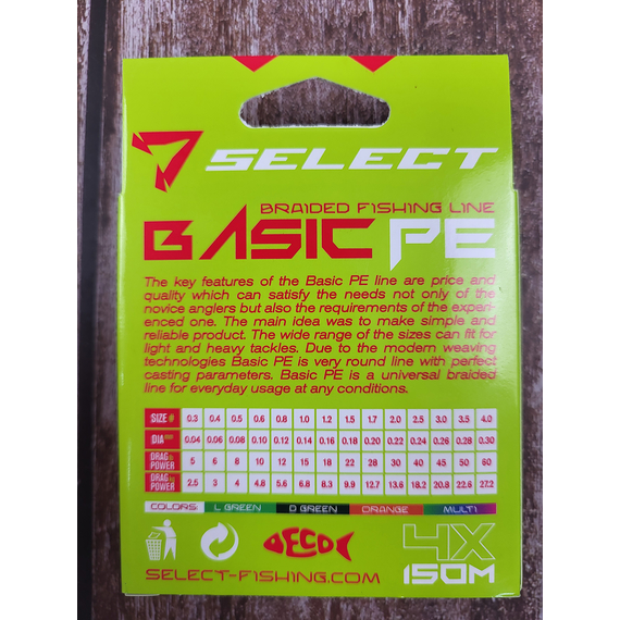 Шнур риболовний Select Basic PE 150m, 0.10mm, 10Lb/4.8kg, колір: помаранчевий, Діаметр: 0.10mm, Розмотування: 150m, Колір: помаранчевий, фото , изображение 6