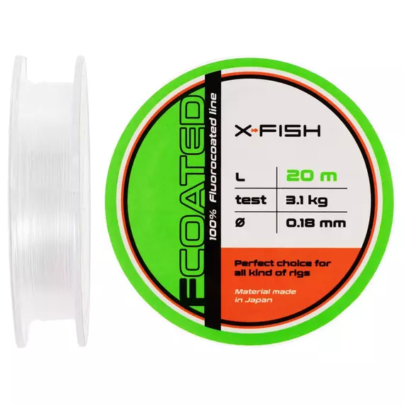 Флюорокарбон X-Fish FCoated 20m 0.18mm 3.1kg, Діаметр: 0.18mm, Розмотування: 20m, фото 