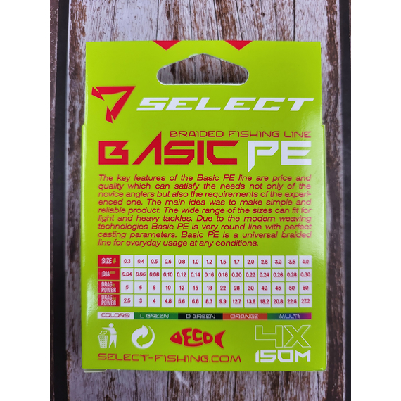Шнур риболовний Select Basic PE 150m, 0.16mm, 18Lb/8.3kg, колір: помаранчевий, Діаметр: 0.16mm, Розмотування: 150m, Колір: помаранчевий, фото , изображение 6