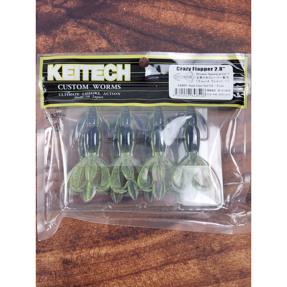 Силикон Keitech Crazy Flapper 2.8" (8 шт/уп),, цвет: ea#20 violet chart red fl, Длина силикона: 2.8" (7.1 см), Расцветка силикона: EA#20 Violet Chart Red Fl, фото , изображение 2