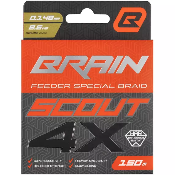 Фідерний шнур Brain Scout 4X (2026) 150m 0.148mm 8.6kg (колір: камуфляж), Диаметр: 0.148mm, Размотка: 150m, Выберите цвет: Camo, фото , изображение 2
