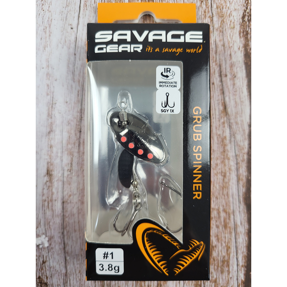 Мормышка Savage Gear Grub Spinners #1 3.8g Black Red Black, Вес: 3.8g, Цвет блесны: Black Red Black, фото , изображение 2