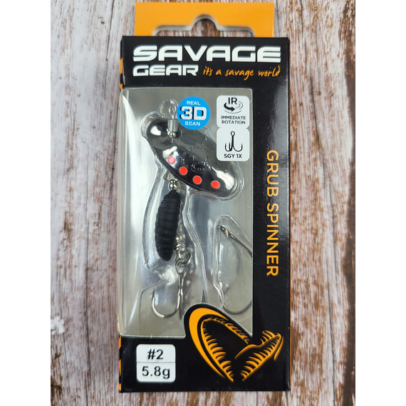 Мормышка Savage Gear Grub Spinners #2 5.8g Black Red Black, Вес: 5.8g, Цвет блесны: Black Red Black, фото , изображение 2