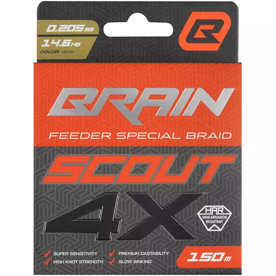 Фідерний шнур Brain Scout 4X (2026) 150m 0.205mm 14.6kg (колір: камуфляж), Діаметр: 0.205mm, Розмотування: 150m, Колір: Camo, фото , изображение 2