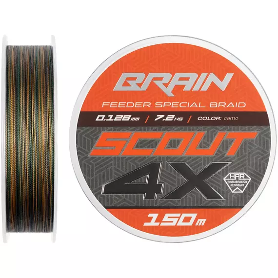 Фідерний шнур Brain Scout 4X (2026) 150m 0.128mm 7.2kg (колір: камуфляж), Діаметр: 0.128mm, Розмотування: 150m, Колір: Camo, фото 