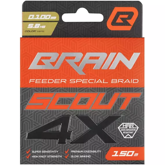 Фідерний шнур Brain Scout 4X (2026) 150m 0.100mm 5.8kg (колір: камуфляж), Діаметр: 0.10mm, Розмотування: 150m, Колір: Camo, фото , изображение 2