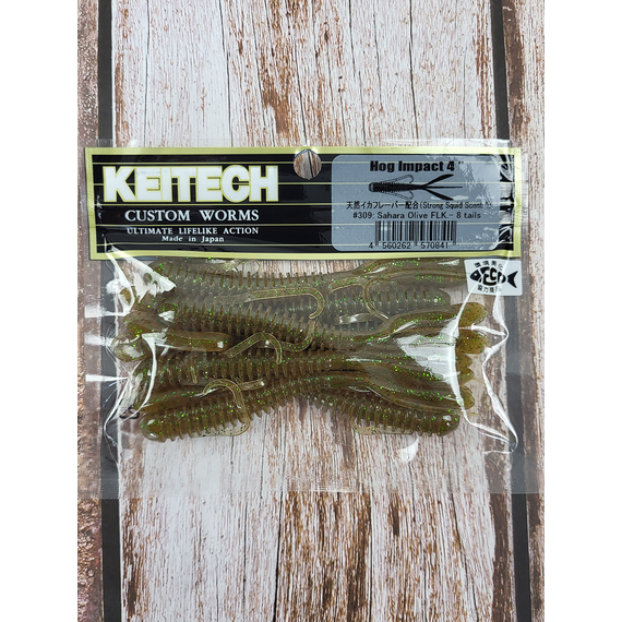 Силикон Keitech Hog Impact 4" (8 шт/упак), цвет:309 sahara olive flk., Длина силикона: 4" (10.2 см), Расцветка силикона: 309 Sahara Olive Flk, фото , изображение 3