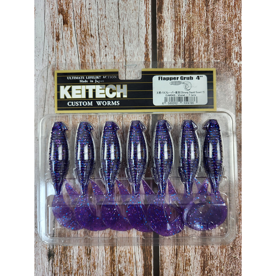 Силикон Keitech Flapper Grub 4" (7 шт/упак), цвет:ea#04 violet, Длина силикона: 4" (10.2 см), Расцветка силикона: EA#04 Violet, фото , изображение 2