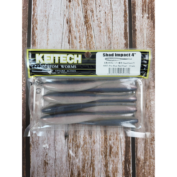 Силікон Keitech Shad Impact 4" (8 шт/упак), колір:420 pro blue red pearl, Довжина силікону: 4" (10.2 см), Колір силікону: 420 Pro Blue Red Pearl, фото , изображение 3