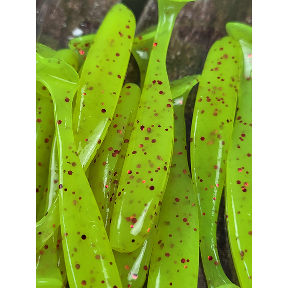 Силікон Keitech Easy Shiner 2" (12 шт/упак), колір:pal#01 chartreuseredflake, Довжина силікону: 2" (5.1 см), Колір силікону: PAL#01 Chartreuse Red Flake, фото , изображение 9