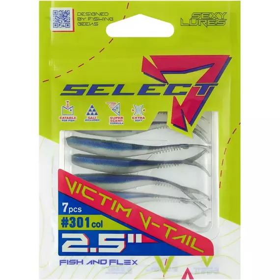 Силікон Select Victim V-Tail 2.5" #301 (7 шт / уп), Довжина силікону: 2.5" (6.1 см), Колір силікону: 301, фото , изображение 8