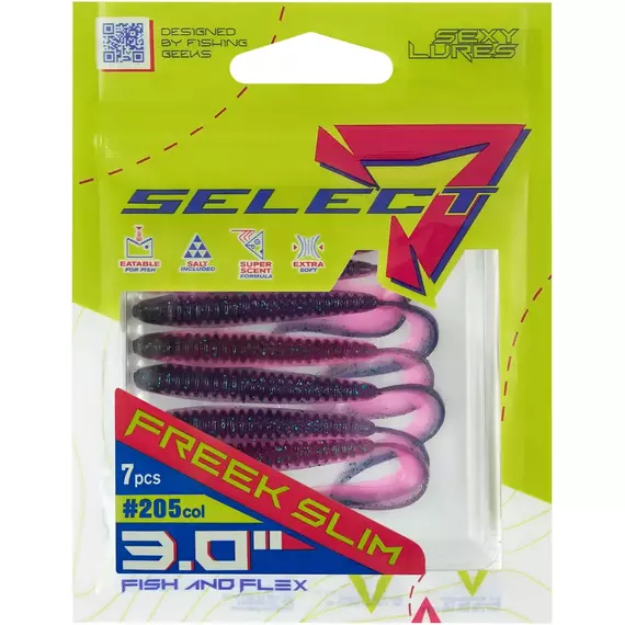 Силікон Select Freek Slim 3" col.205 (7 шт/пак), Довжина силікону: 3" (7.62 см), Колір силікону: 205, фото , изображение 8