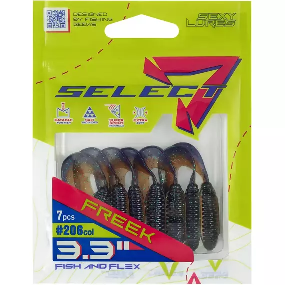 Силикон Select Freek 3.3" col.206 (7 шт/упак), Длина силикона: 3.3" (8.38 см), Расцветка силикона: 206, фото , изображение 7