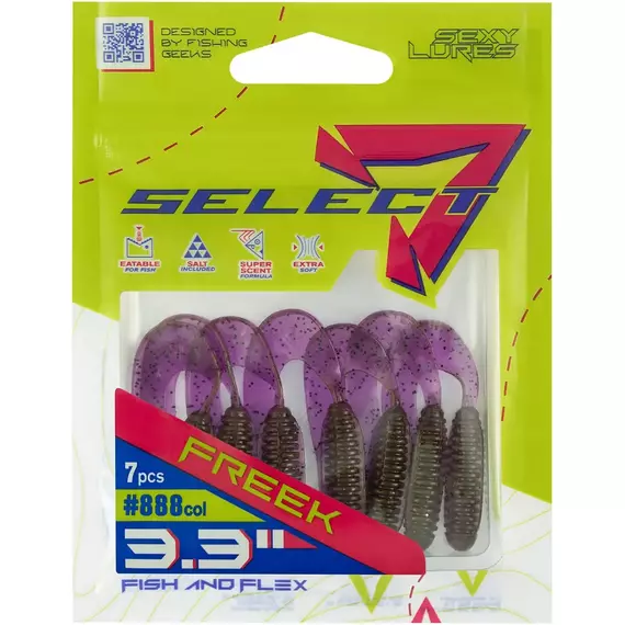 Силикон Select Freek 3.3" col.888 (7 шт/упак), Длина силикона: 3.3" (8.38 см), Расцветка силикона: 888, фото , изображение 9