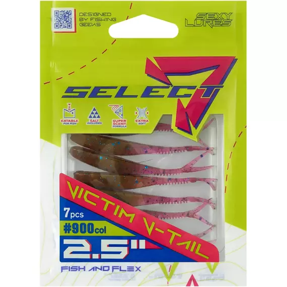 Силікон Select Victim V-Tail 2.5" #900 (7 шт / уп), Довжина силікону: 2.5" (6.1 см), Колір силікону: 900, фото , изображение 2
