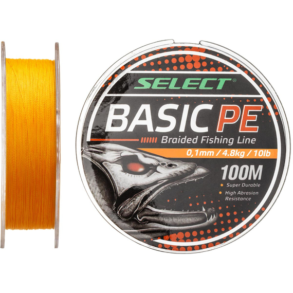 Шнур Select Basic PE 100m (помаранч.) 0.10mm 10LB/4.8kg, Діаметр: 0.10mm, Розмотка: 100m, Колір: оранжевый, фото 