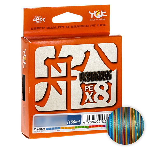 Шнур YGK Veragass Fune X8 - 150m #0,8/6,7kg 10m x 5 colors, Діаметр: #0.8/0.148mm, Розмотування: 150m, фото 