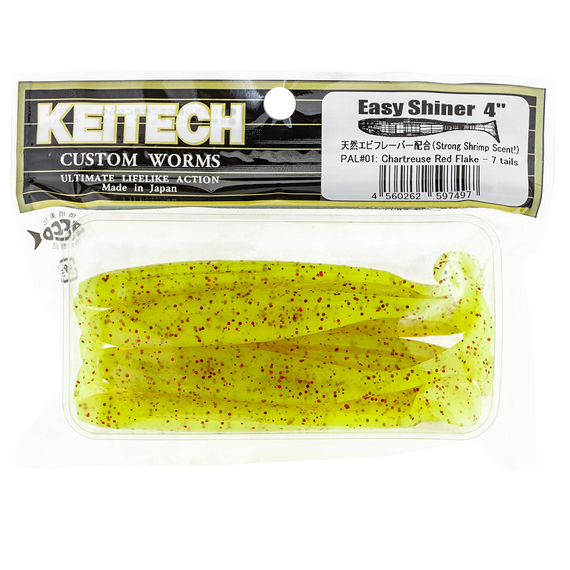 Силікон Keitech Easy Shiner 3" (10 шт/упак), колір:pal#01 chartreuseredflake, Довжина силікону: 3" (7.6 см), Колір силікону: PAL#01 Chartreuse Red Flake, фото , изображение 3