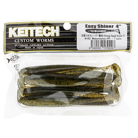 Силикон Keitech Easy Shiner 4.5" (6 шт/упак) ц:102 watermelon pp., Длина силикона: 4.5" (11.4 см), Расцветка силикона: 102 Watermelon PP., фото , изображение 3