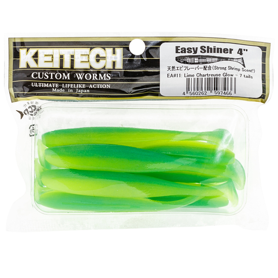Силікон Keitech Easy Shiner 5" (5 шт/упак), колір:ea#11 lime chartreuseglow, Довжина силікону: 5" (12.7 см), Колір силікону: EA#11 Lime Chartreuse Glow, фото , изображение 3