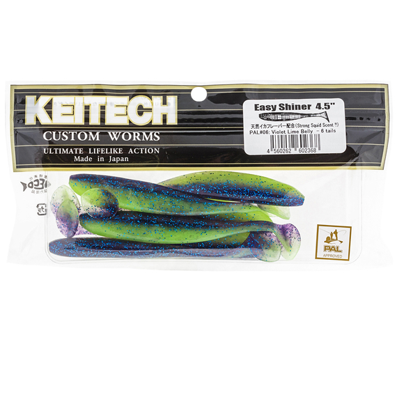 Силікон Keitech Easy Shiner 4.5" (6 шт/упак), колір:pal#06 violet lime berry, Довжина силікону: 4.5" (11.4 см), Колір силікону: PAL#06 Violet Lime Berry, фото , изображение 3