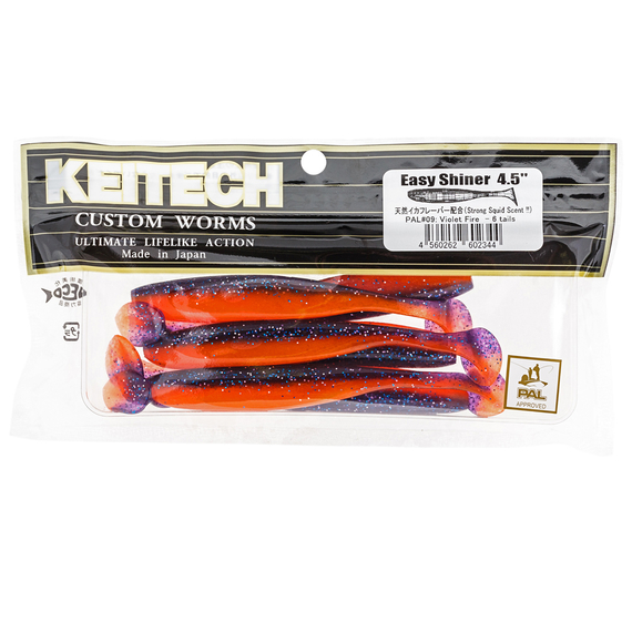 Силікон Keitech Easy Shiner 4.5" (6 шт/упак), колір:pal#09 violet fire, Довжина силікону: 4.5" (11.4 см), Колір силікону: PAL#09 Violet Fire, фото , изображение 10